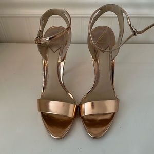 Brian Atwood Rose Gold Stiletto Heels Sandals 7